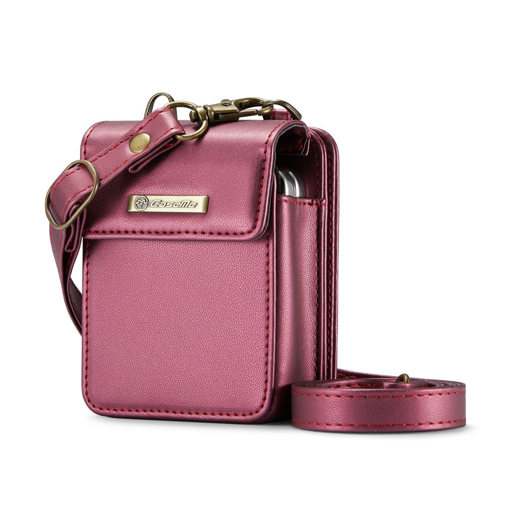 For Samsung Galaxy Z Flip7 FE 5G / Z Flip7 5G / Z Flip6 5G / Z Flip5 5G Leather Mobile Phone Bag RFID Blocking Wallet Pouch with Strap - Red