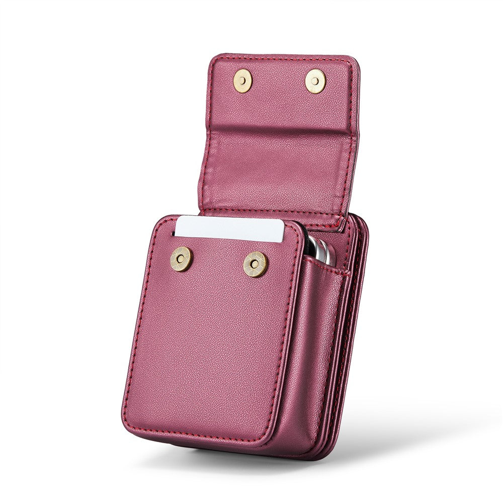 For Samsung Galaxy Z Flip7 FE 5G / Z Flip7 5G / Z Flip6 5G / Z Flip5 5G Leather Mobile Phone Bag RFID Blocking Wallet Pouch with Strap - Red