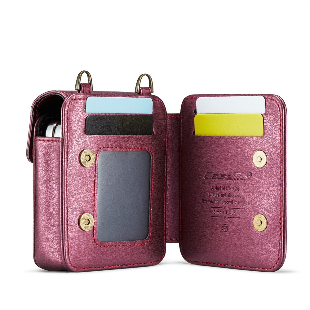 For Samsung Galaxy Z Flip7 FE 5G / Z Flip7 5G / Z Flip6 5G / Z Flip5 5G Leather Mobile Phone Bag RFID Blocking Wallet Pouch with Strap - Red