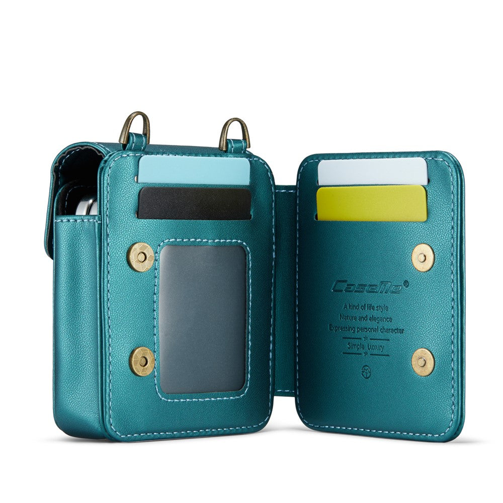 For Samsung Galaxy Z Flip7 FE 5G / Z Flip7 5G / Z Flip6 5G / Z Flip5 5G Leather Mobile Phone Bag RFID Blocking Wallet Pouch with Strap - Green