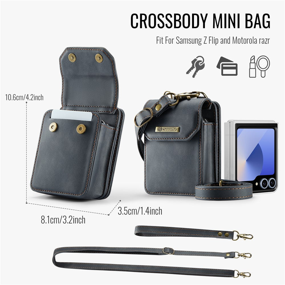 For Samsung Galaxy Z Flip7 FE 5G / Z Flip7 5G / Z Flip6 5G / Z Flip5 5G Phone Pouch with Strap RFID Blocking Leather Wallet Phone Case - Black