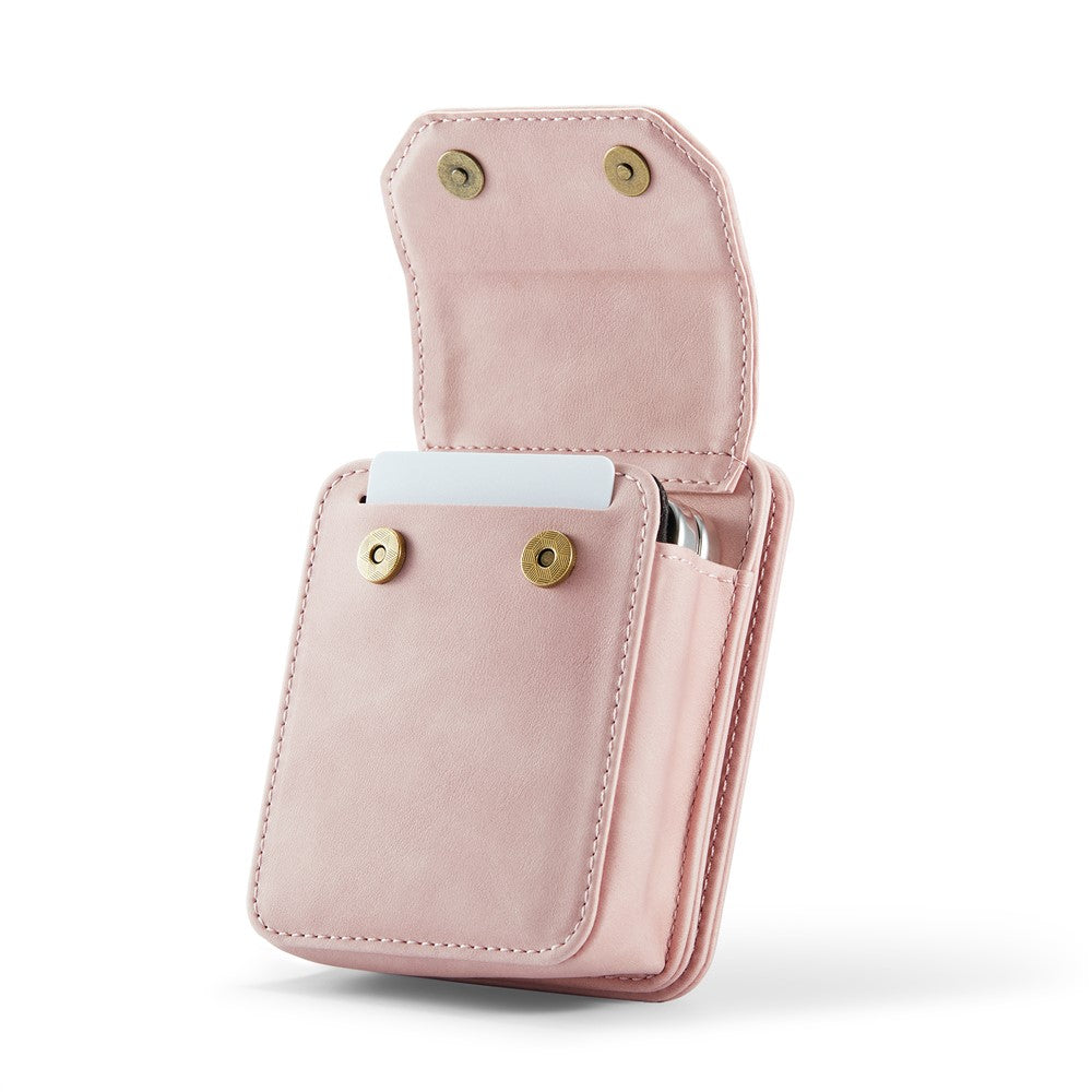 For Samsung Galaxy Z Flip7 FE 5G / Z Flip7 5G / Z Flip6 5G / Z Flip5 5G Phone Pouch with Strap RFID Blocking Leather Wallet Phone Case - Pink