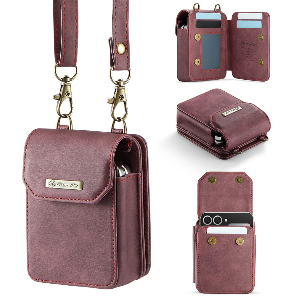 For Samsung Galaxy Z Flip7 FE 5G / Z Flip7 5G / Z Flip6 5G / Z Flip5 5G Phone Pouch with Strap RFID Blocking Leather Wallet Phone Case - Red