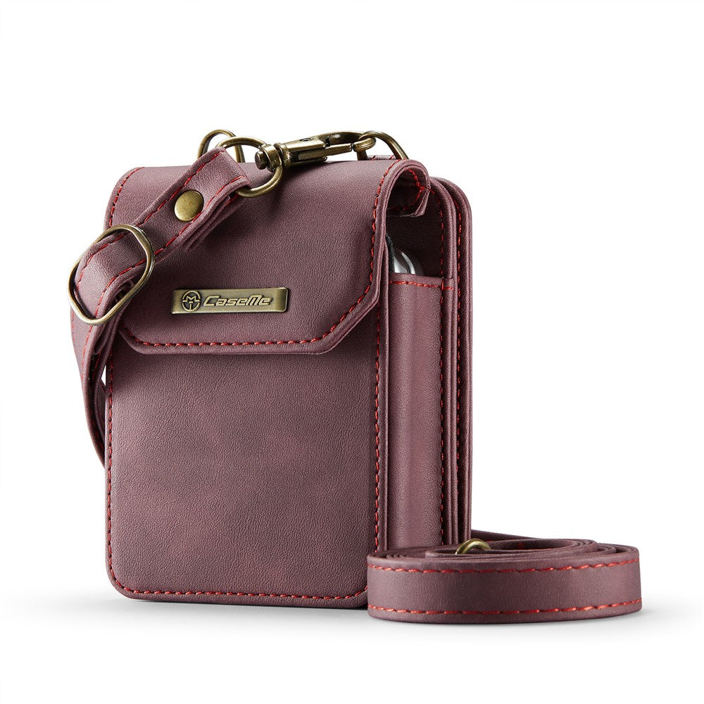 For Samsung Galaxy Z Flip7 FE 5G / Z Flip7 5G / Z Flip6 5G / Z Flip5 5G Phone Pouch with Strap RFID Blocking Leather Wallet Phone Case - Red