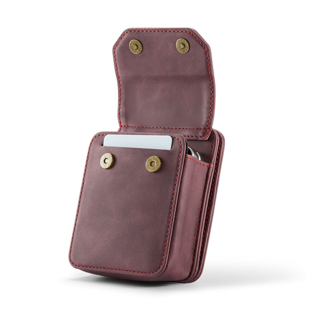 For Samsung Galaxy Z Flip7 FE 5G / Z Flip7 5G / Z Flip6 5G / Z Flip5 5G Phone Pouch with Strap RFID Blocking Leather Wallet Phone Case - Red