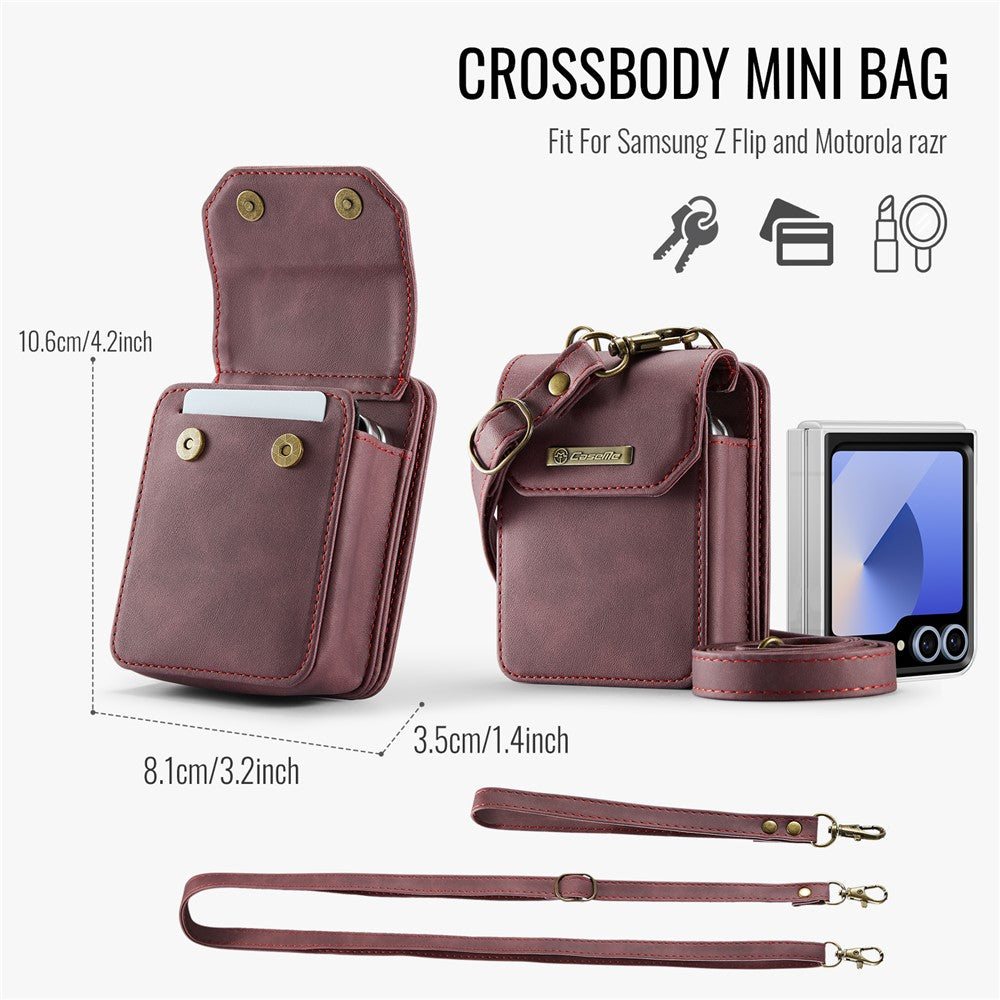 For Samsung Galaxy Z Flip7 FE 5G / Z Flip7 5G / Z Flip6 5G / Z Flip5 5G Phone Pouch with Strap RFID Blocking Leather Wallet Phone Case - Red