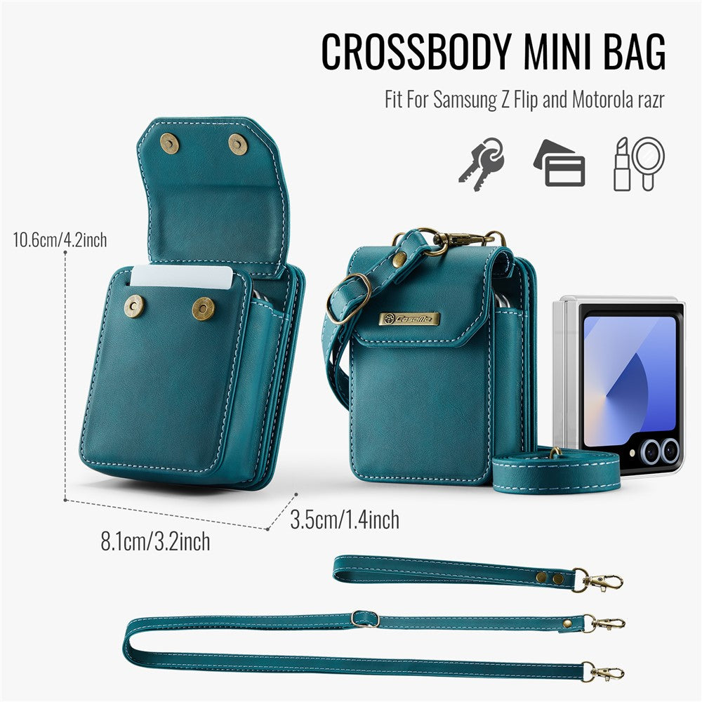 For Samsung Galaxy Z Flip7 FE 5G / Z Flip7 5G / Z Flip6 5G / Z Flip5 5G Phone Pouch with Strap RFID Blocking Leather Wallet Phone Case - Green