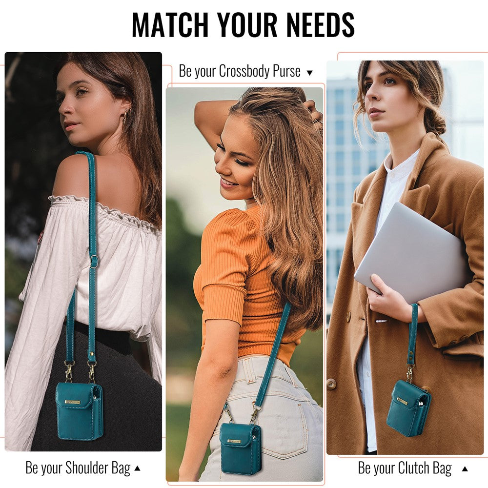 For Samsung Galaxy Z Flip7 FE 5G / Z Flip7 5G / Z Flip6 5G / Z Flip5 5G Phone Pouch with Strap RFID Blocking Leather Wallet Phone Case - Green