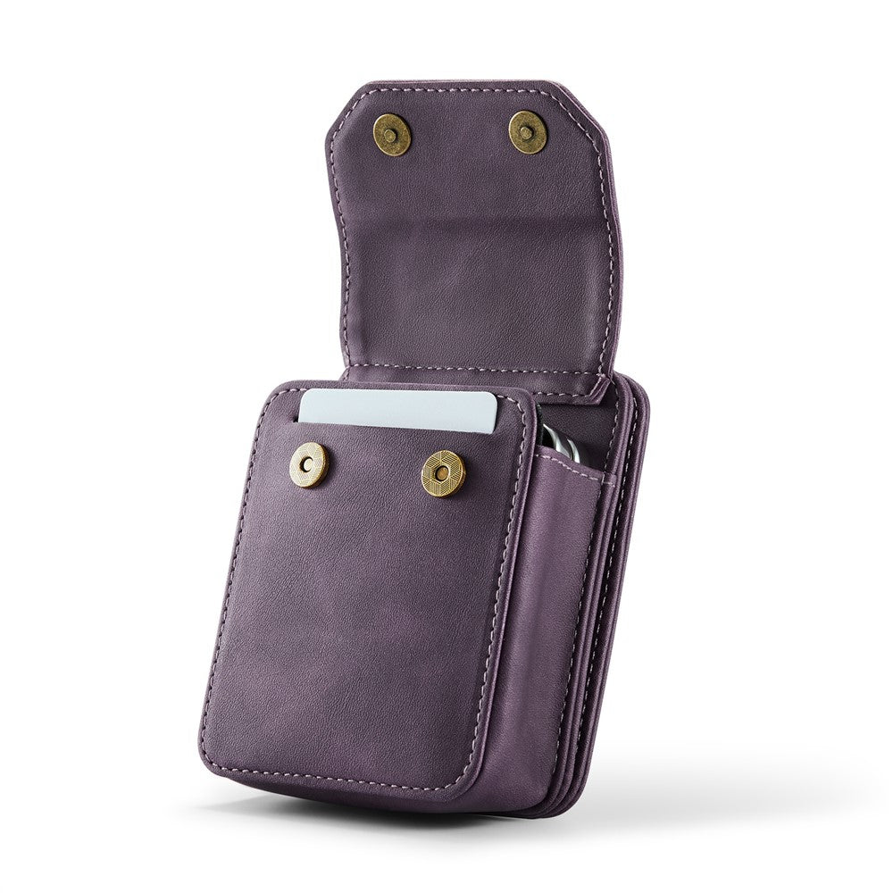 For Samsung Galaxy Z Flip7 FE 5G / Z Flip7 5G / Z Flip6 5G / Z Flip5 5G Phone Pouch with Strap RFID Blocking Leather Wallet Phone Case -  Purple