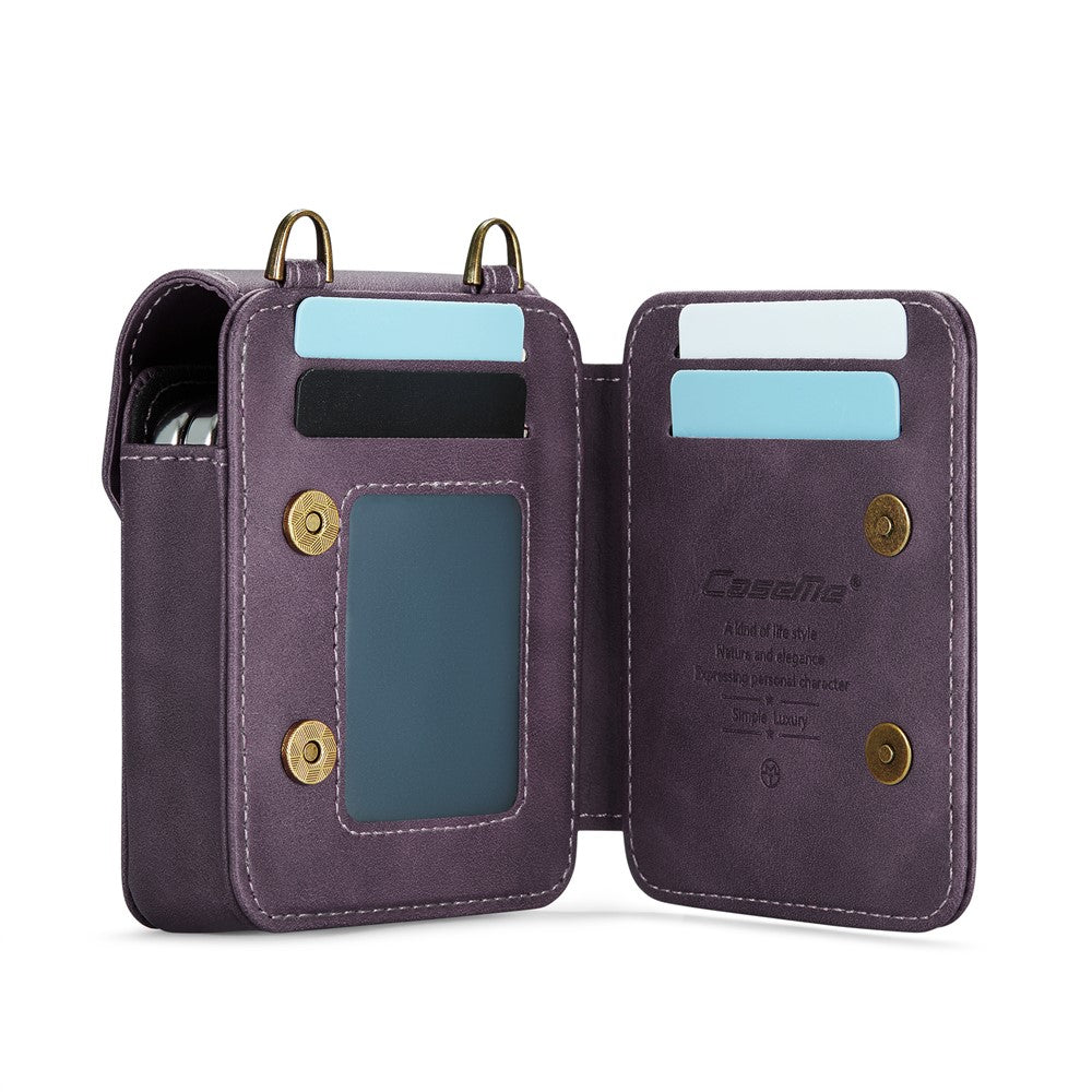 For Samsung Galaxy Z Flip7 FE 5G / Z Flip7 5G / Z Flip6 5G / Z Flip5 5G Phone Pouch with Strap RFID Blocking Leather Wallet Phone Case -  Purple