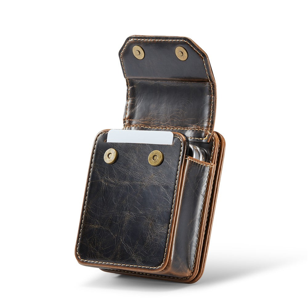 For Samsung Galaxy Z Flip7 FE 5G / Z Flip7 5G / Z Flip6 5G / Z Flip5 5G Phone Pouch with Strap RFID Blocking Leather Wallet Phone Case - Coffee