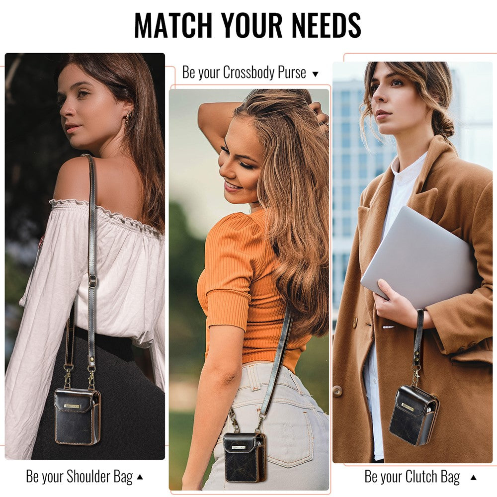 For Samsung Galaxy Z Flip7 FE 5G / Z Flip7 5G / Z Flip6 5G / Z Flip5 5G Phone Pouch with Strap RFID Blocking Leather Wallet Phone Case - Coffee