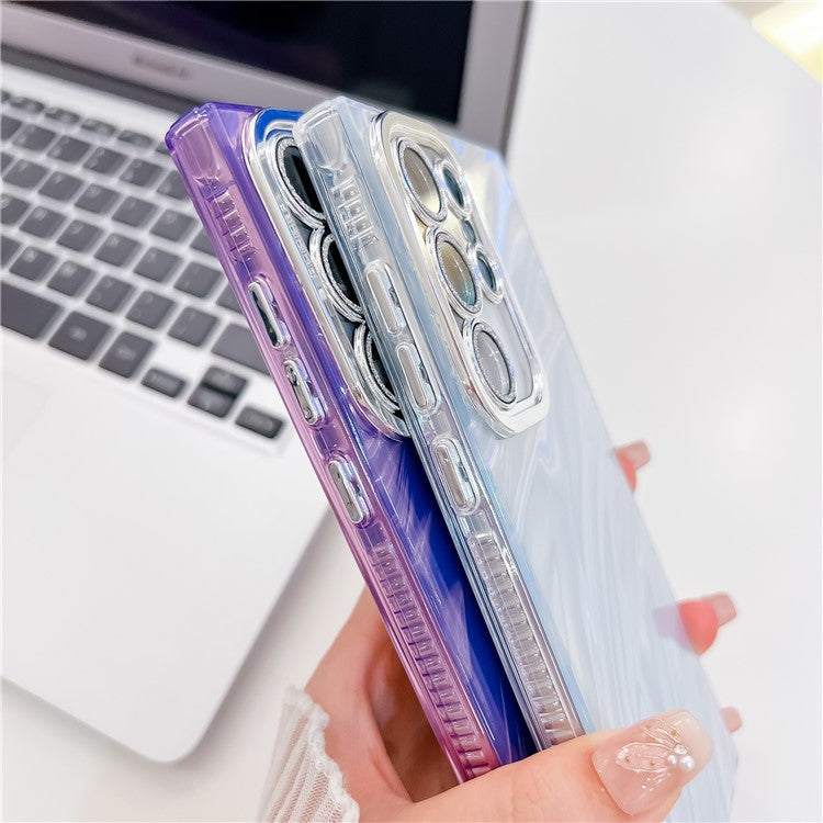 For Samsung Galaxy S25 Ultra Case IMD Design Shockproof PC+TPU Phone Cover with Glass Lens Film - Shell Pattern / Purple