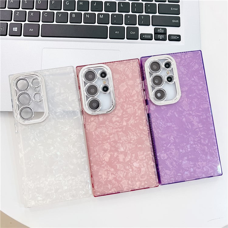 For Samsung Galaxy S25 Ultra Case IMD Design Shockproof PC+TPU Phone Cover with Glass Lens Film - Shell Pattern / Purple