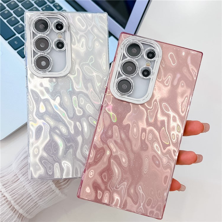 For Samsung Galaxy S24 Ultra Case IMD Design Shockproof PC+TPU Phone Cover with Glass Lens Film - Wrinkle Pattern / Purple
