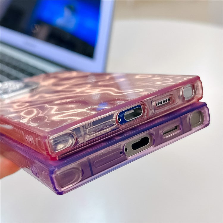 For Samsung Galaxy S24 Ultra Case IMD Design Shockproof PC+TPU Phone Cover with Glass Lens Film - Wrinkle Pattern / Purple