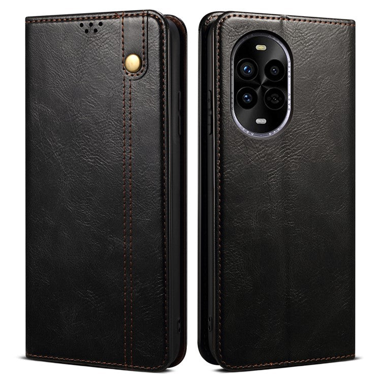 For Huawei nova 13 Pro 5G Case Crazy Horse Texture Waxy Leather Wallet Stand Phone Cover - Black