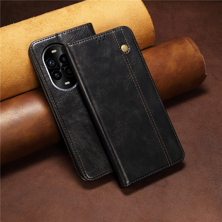 For Huawei nova 13 Pro 5G Case Crazy Horse Texture Waxy Leather Wallet Stand Phone Cover - Black