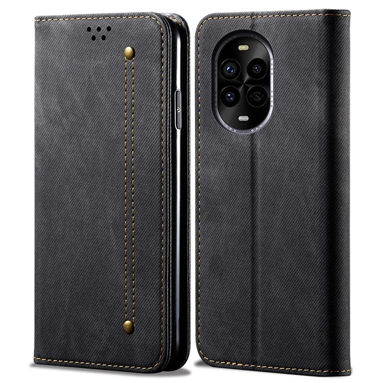 For Huawei nova 13 Pro 5G Case Jeans Cloth Texture Anti-Scratch Leather Stand Phone Cover - Black