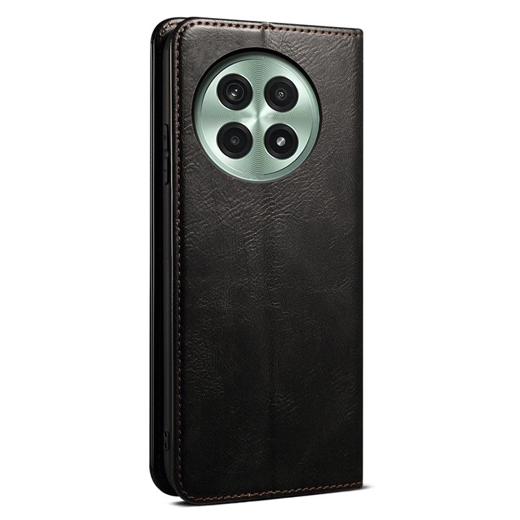 For OnePlus 13 Case Crazy Horse Texture Waxy Leather Wallet Stand Phone Cover - Black