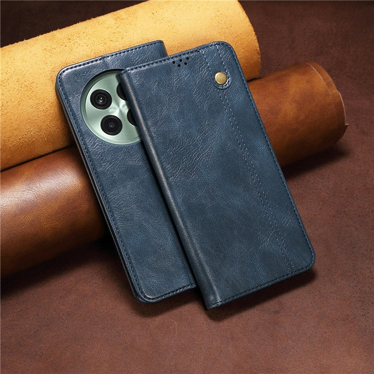 For OnePlus 13 Case Crazy Horse Texture Waxy Leather Wallet Stand Phone Cover - Blue