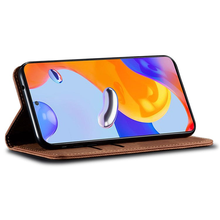 For OnePlus 13 Case Jeans Cloth Texture Anti-Scratch Leather Stand Phone Cover - Coffee