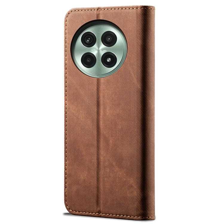 For OnePlus 13 Case Jeans Cloth Texture Anti-Scratch Leather Stand Phone Cover - Coffee