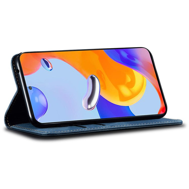 For OnePlus 13 Case Jeans Cloth Texture Anti-Scratch Leather Stand Phone Cover - Blue