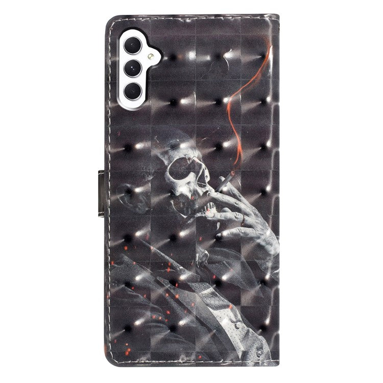 For Samsung Galaxy A36 5G Case PU Leather Wallet Phone Cover 3D Pattern Printing - Smoking Skeleton