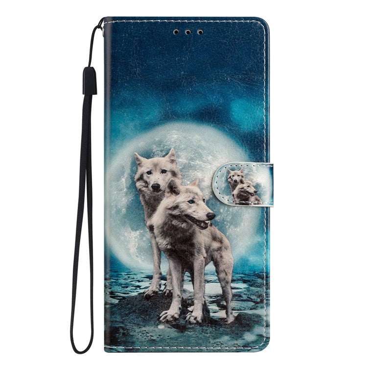 For Google Pixel 9a Wallet Case PU Leather Pattern Printing Stand Phone Cover with Strap - Two Wolves