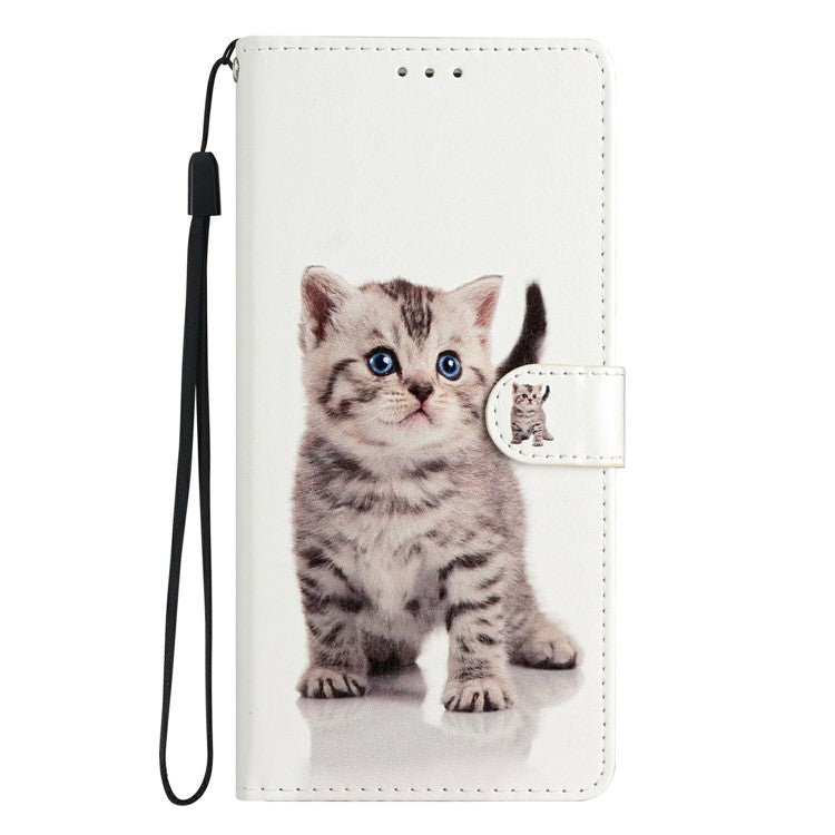 For Xiaomi Redmi Note 14 5G Wallet Case PU Leather Pattern Printing Stand Phone Cover with Strap - Cute Cat
