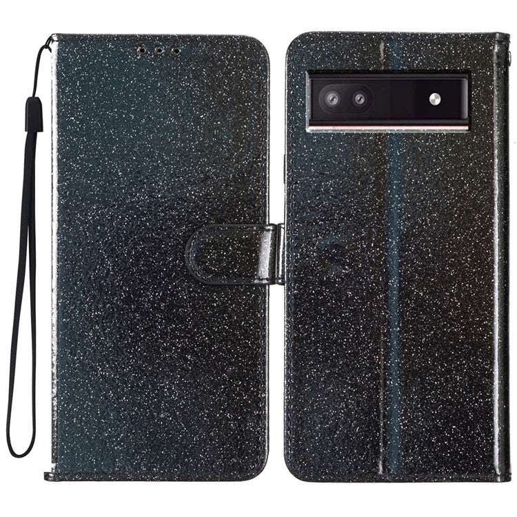 For Google Pixel 9a Wallet Case Glitter Anti-Scratch Leather Phone Cover Stand - Black