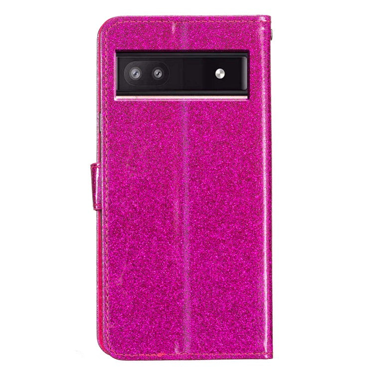 For Google Pixel 9a Wallet Case Glitter Anti-Scratch Leather Phone Cover Stand - Rose