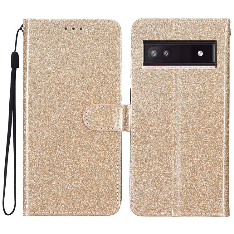 For Google Pixel 9a Wallet Case Glitter Anti-Scratch Leather Phone Cover Stand - Gold