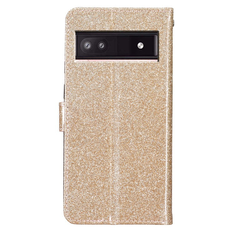 For Google Pixel 9a Wallet Case Glitter Anti-Scratch Leather Phone Cover Stand - Gold