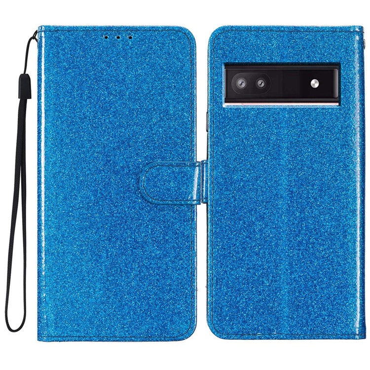 For Google Pixel 9a Wallet Case Glitter Anti-Scratch Leather Phone Cover Stand - Blue