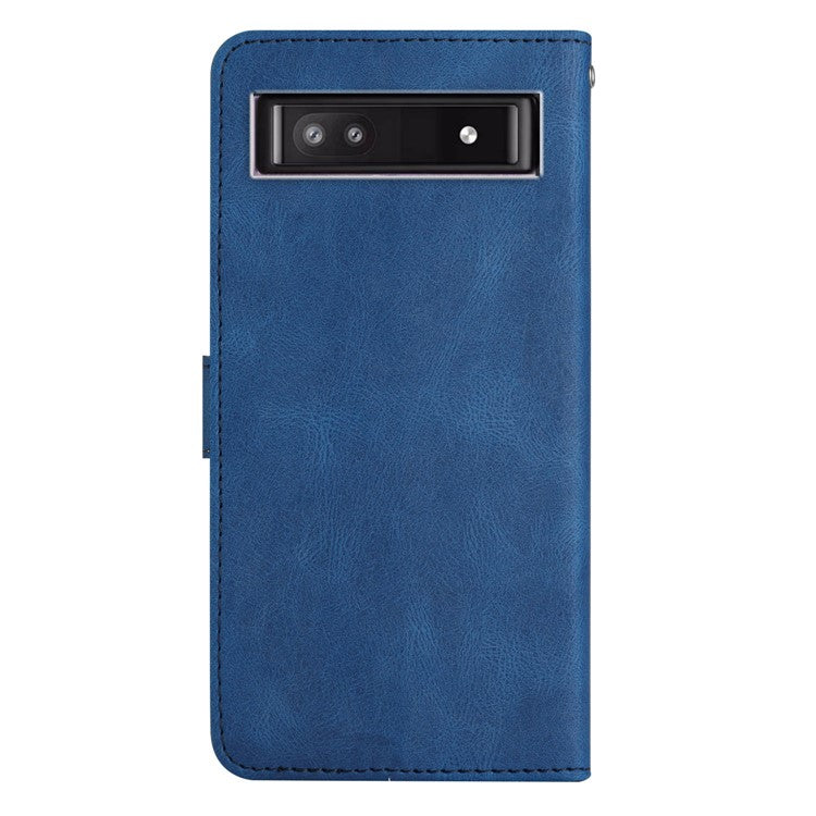 For Google Pixel 9a Case Crazy Horse Texture PU Leather Wallet Stand Phone Cover - Blue