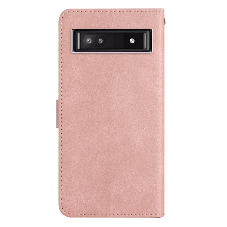 For Google Pixel 9a Case Crazy Horse Texture PU Leather Wallet Stand Phone Cover - Rose Gold