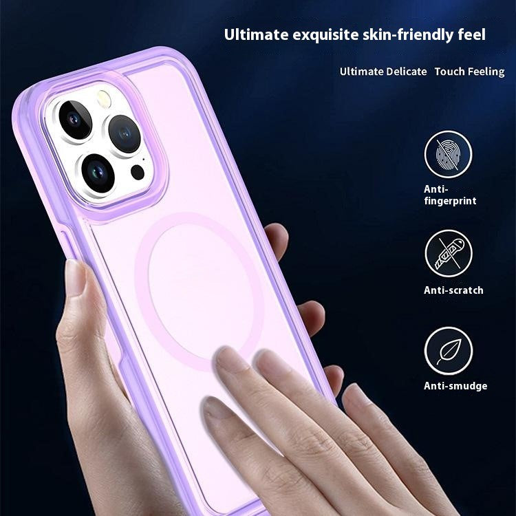 For iPhone 16 Pro Back Cover Skin Touch Frosted Translucent Magnetic Phone Case - Dark Purple