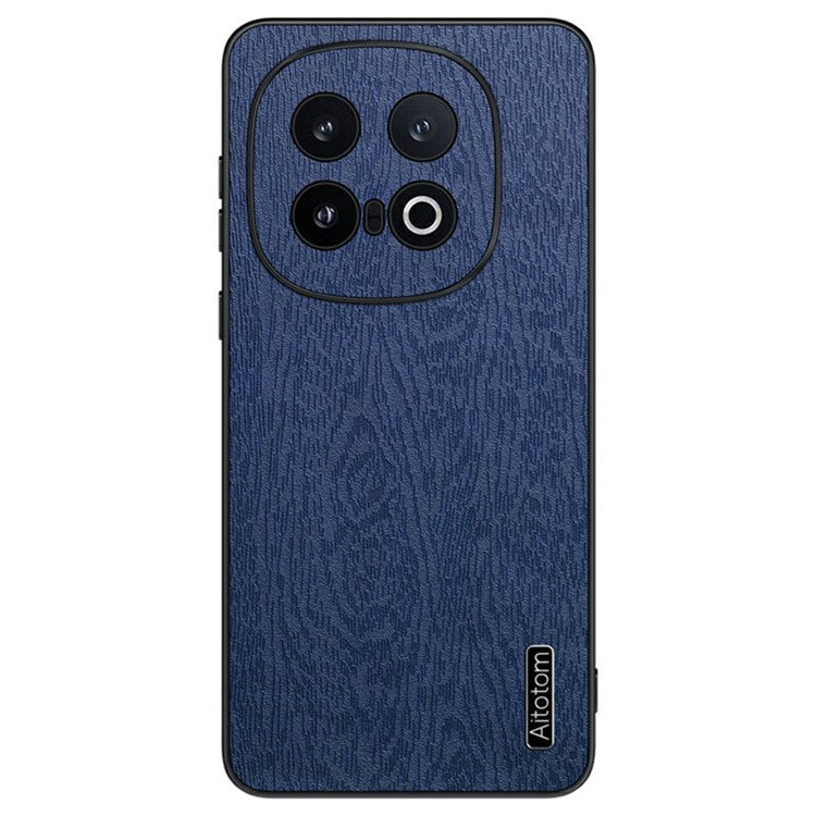 For vivo iQOO 13 5G Case Wood Texture PU Leather Coated PC+TPU Phone Cover - Blue