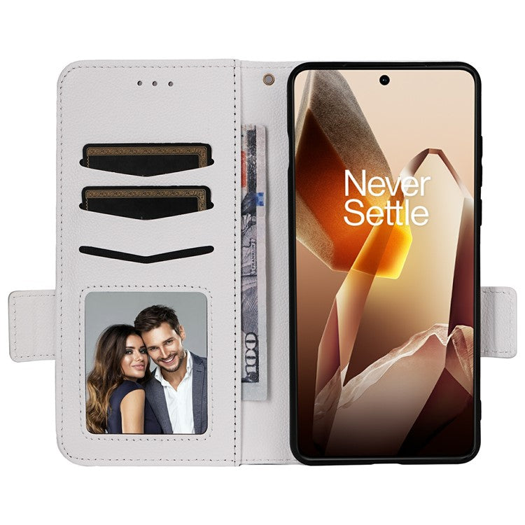 For OnePlus 13 Case Litchi Texture PU Leather Wallet Flip Phone Cover - White