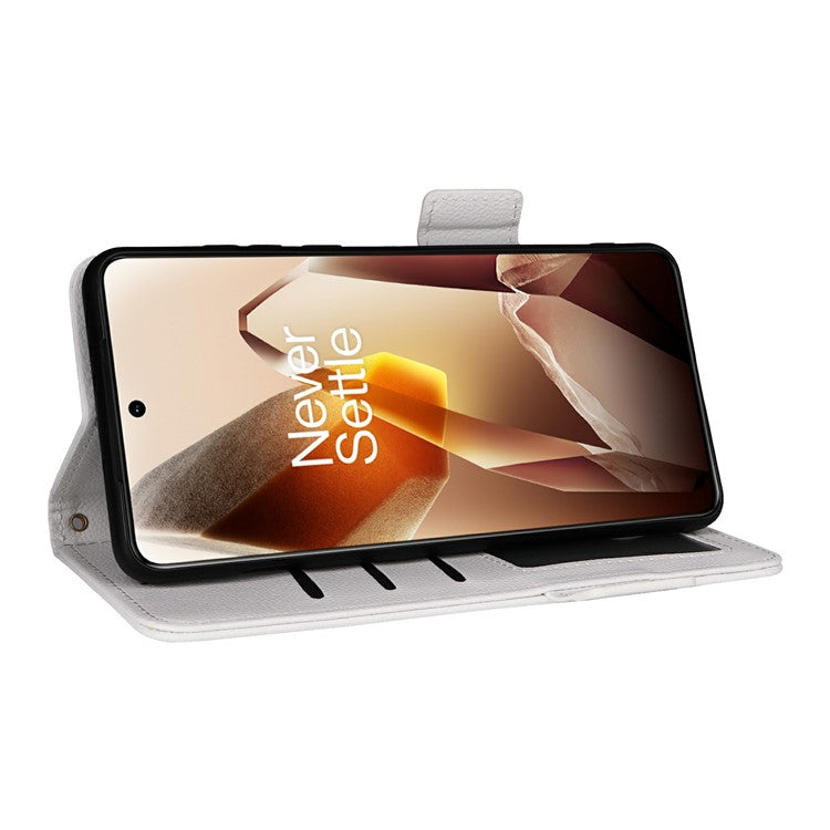 For OnePlus 13 Case Litchi Texture PU Leather Wallet Flip Phone Cover - White