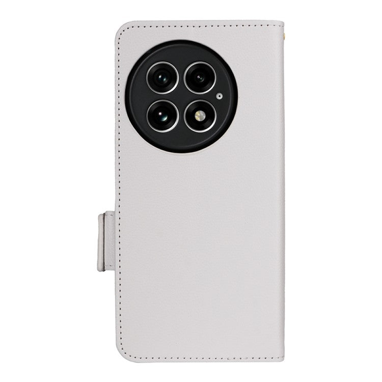 For OnePlus 13 Case Litchi Texture PU Leather Wallet Flip Phone Cover - White