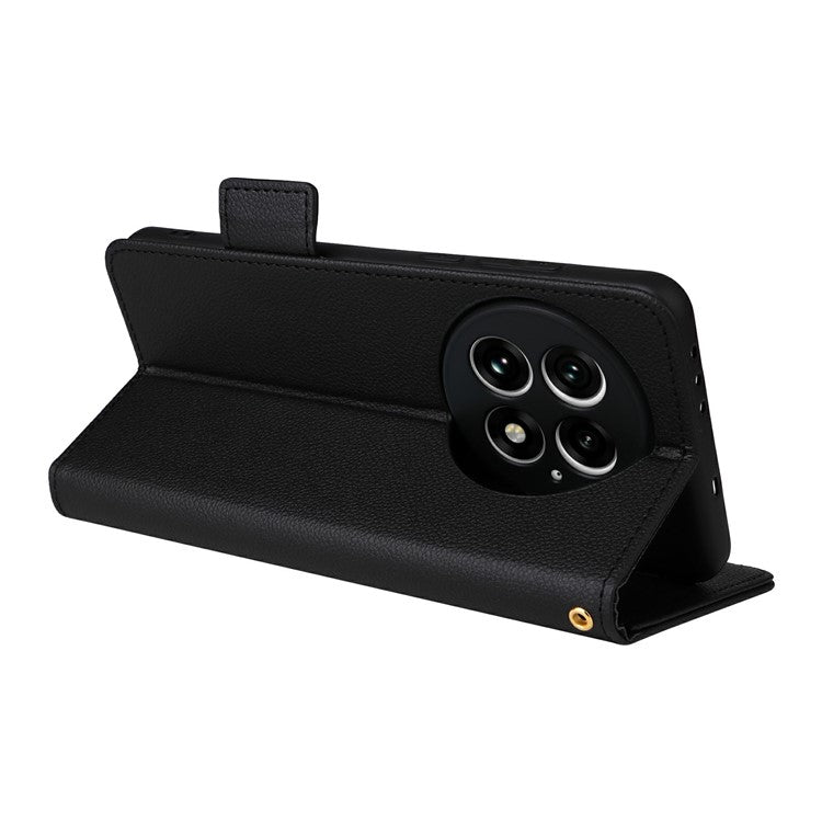 For OnePlus 13 Case Litchi Texture PU Leather Wallet Flip Phone Cover - Black