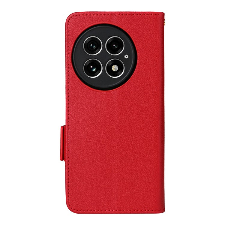 For OnePlus 13 Case Litchi Texture PU Leather Wallet Flip Phone Cover - Red