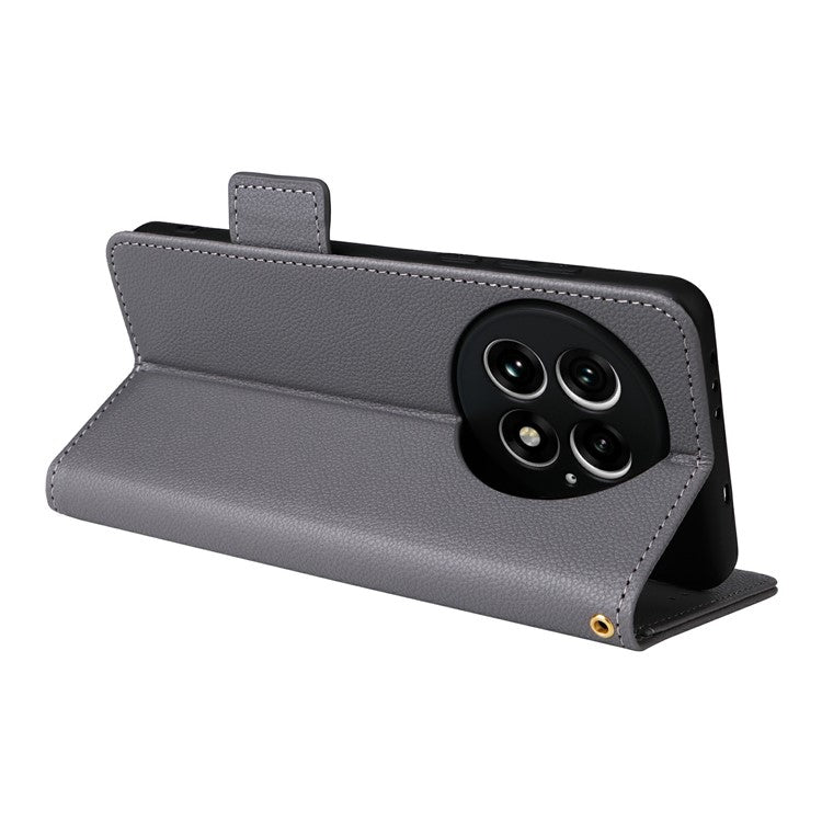 For OnePlus 13 Case Litchi Texture PU Leather Wallet Flip Phone Cover - Grey