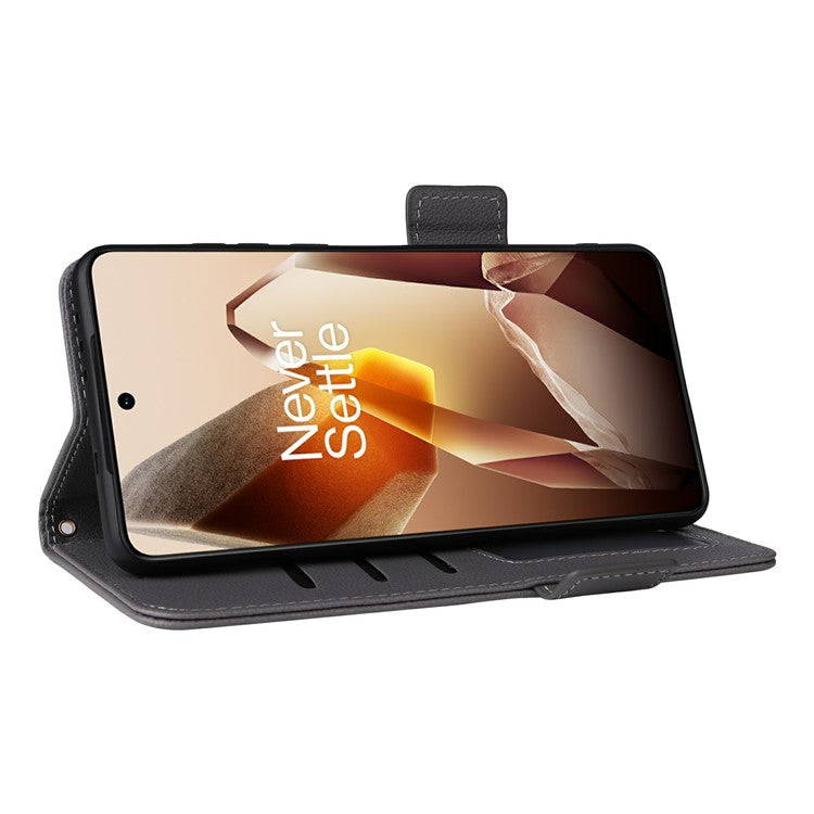 For OnePlus 13 Case Litchi Texture PU Leather Wallet Flip Phone Cover - Grey