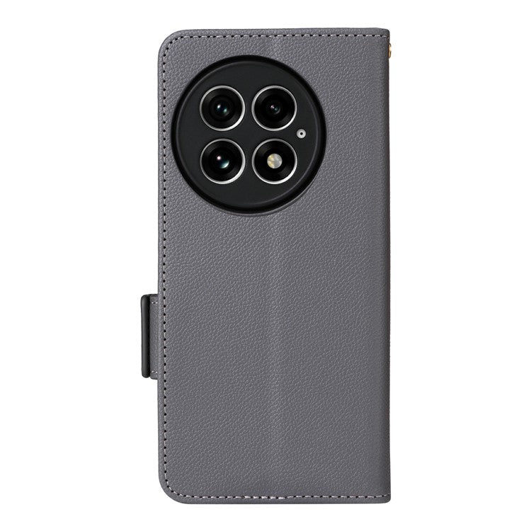 For OnePlus 13 Case Litchi Texture PU Leather Wallet Flip Phone Cover - Grey