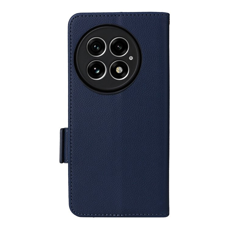 For OnePlus 13 Case Litchi Texture PU Leather Wallet Flip Phone Cover - Dark Blue