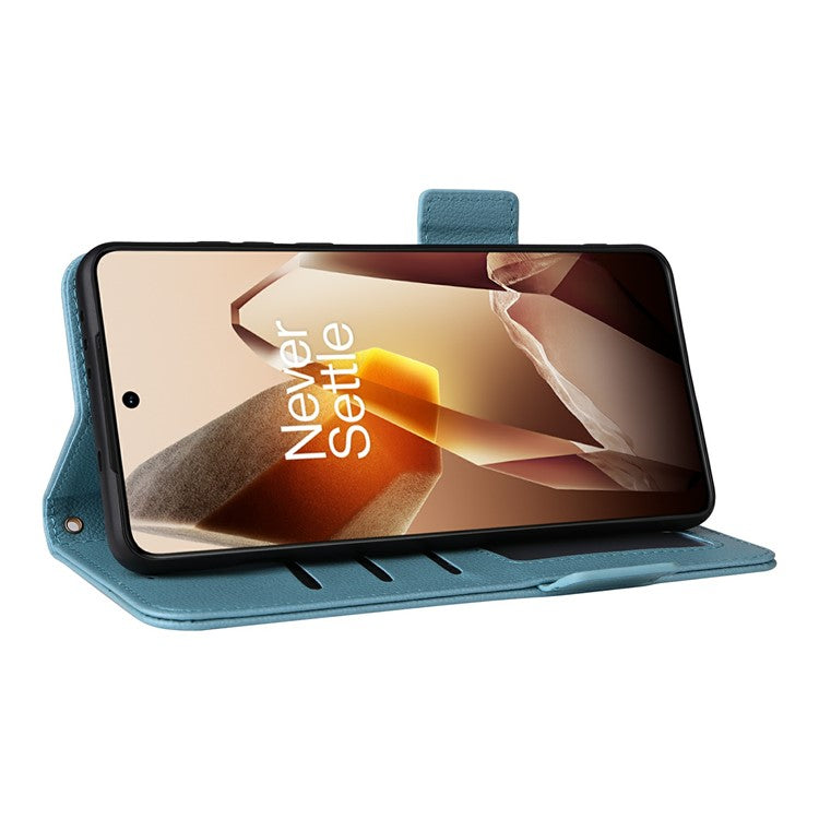 For OnePlus 13 Case Litchi Texture PU Leather Wallet Flip Phone Cover - Baby Blue
